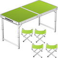 Adjustable Height Aluminum Folding Table Portable Outdoor Camping Table with Handle Compact 120X60Cm Picnic Dining Table Set with 4 Stools - Blue120X60Cm Bla100X50cm Green+4 Stool
