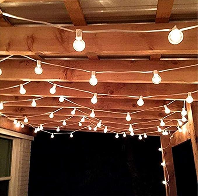 25Ft LED String Lights with 27 Shatterproof LED Clear Globe Bulbs Indoor&ampOutdoor String Lights for Patio Garden Backyard Bistro Pergola Tents Gazebo Decor White Wire