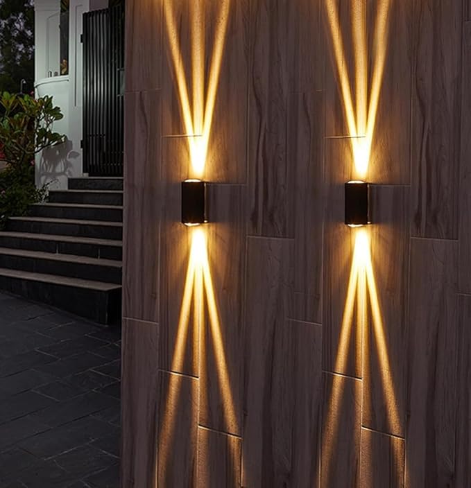 Bofea-Outdoor Waterproof Wall Sconce Black Aluminum Construction with Dual Up/Down LED Lights Black Wall Sconces Outside Wall Lights Ideal for Patio Garden and Porch Lighting(Three Beams Up And Down)