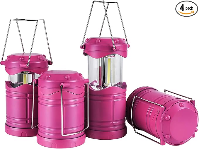Lichamp LED Camping Lantern 4 Pack Battery Powered Flashlight for Power Outages Portable Collapsible Hanging Light Essential for Home Outdoor Emergency Lamp Survival Kit Gear for Hurricane Pink
