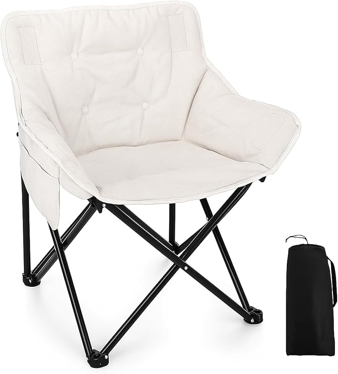 Redbaker 1 Pack Padded Camping Chair Oversized Portable Fishing Lawn Chair Light Weight Camp Outdoor with Padded Seats and Side Pocket for Camping Fishing Backyard Festival