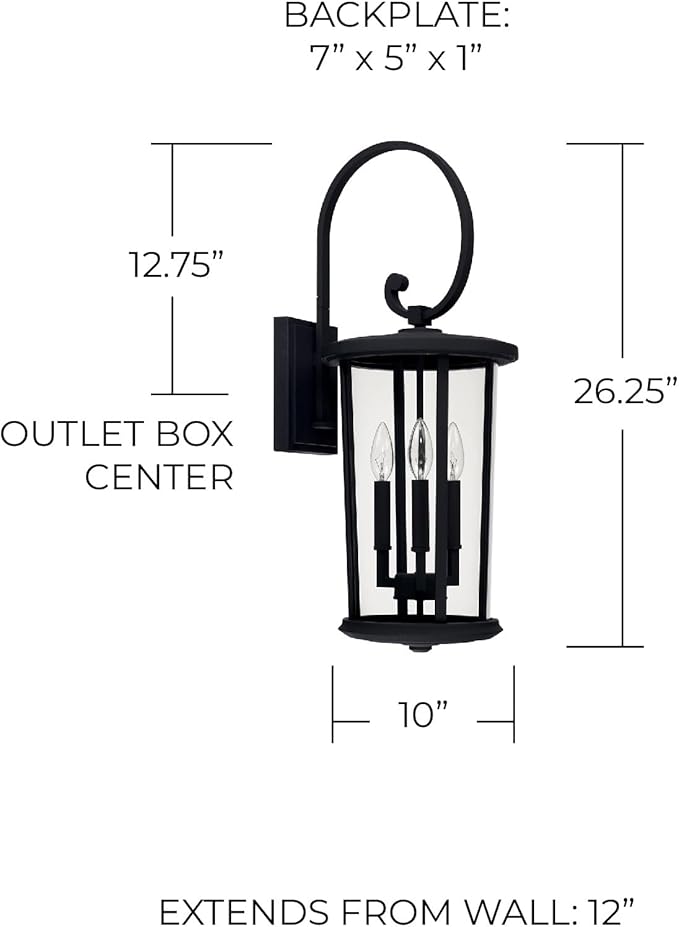 Capital Lighting 926731BK Howell Clear Glass Outdoor Wall Sconce 3-Light 180 Total Watts 26 H x 10 W Black