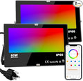 ILC LED Flood Light 80W 8000LM Outdoor RGB Color Changing Smart Floodlights RGBW 2700K Warm White &amp 16 Million Colors 20 Modes Grouping Timing IP66 Waterproof (2 Pack)