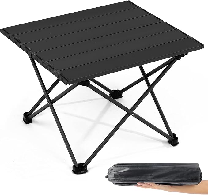 Small Folding Camping Table with Carry Bag Portable Ultralight Compact Aluminum Beach Table Foldable Mini Collapsible Camp Tables for Hiking Picnic Travel Cooking Outdoor Black