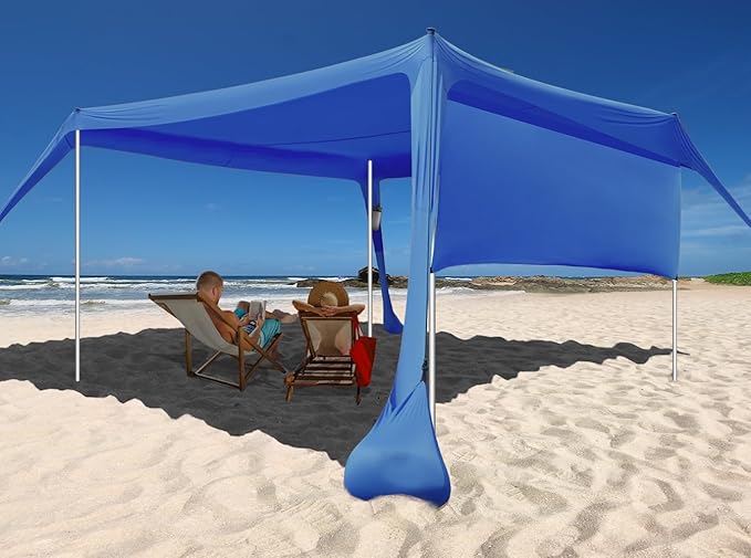 Beach Canopy Tent Shade with Sidewalls 10x10FT 6.6FT Tall UPF50+ Sun Shelter Windproof &amp Water Resistant Includes Guylines Sand Shovel Stability Poles Easy Up for Beach Outdoor Camping Backya