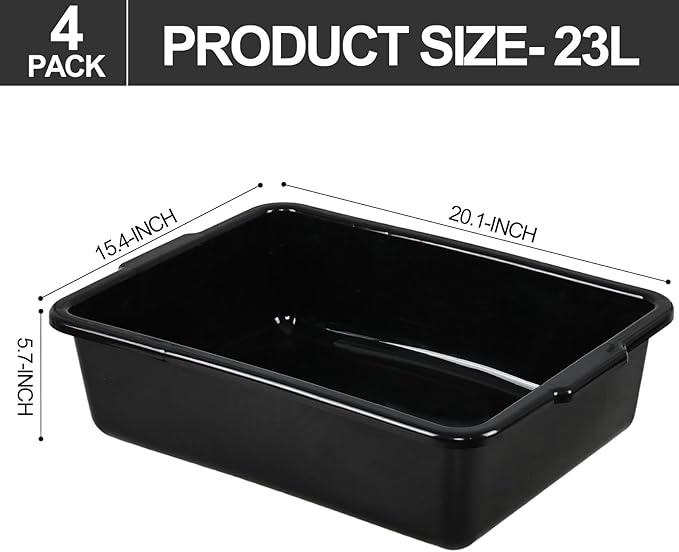 Commercial Bus Tubs Bus Box/Tote Box Set of 4 Black (23 L)