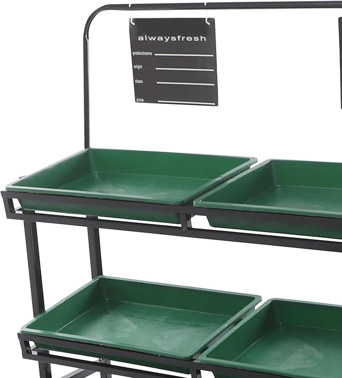 4 Tier Supermarket Fruit Vegetable Storage Rack Retail Display Rack Market Shelf with 10 Slanted Baskets &amp 2 Product Labels Floor Standing Metal Fruit Vegetable Snacks Display Shelf Organizer