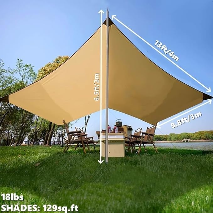 DANCHEL OUTDOOR Waterproof Bell Tent Awning 4 Season Camping Tarp – Portable Canopy Cover with Poles Lightweight Glamping Accessories Rectangle