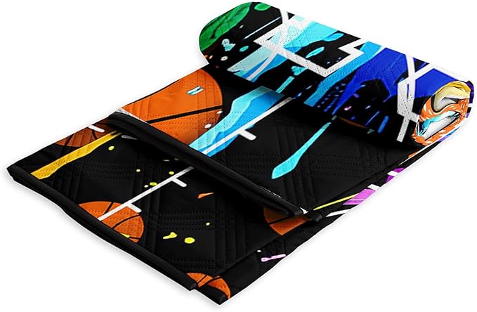 Outdoor Picnic Blanket Portable Ultrasonic Waterproof Picnic Cartoon Basketball Printed Camping Beach Mat for Sand and Wet Grass Hiking (Cartoon Basketball S