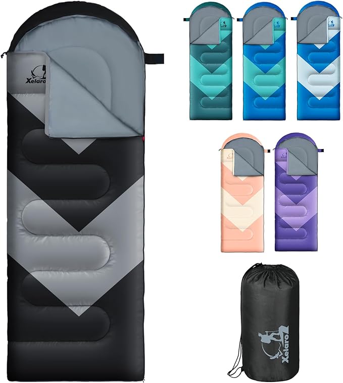 Sleeping Bag for Adults Girls Boys - 3 Season Warm &amp Cool Weather Lightweight Waterproof Camping Bag for Hiking Outdoor Travel