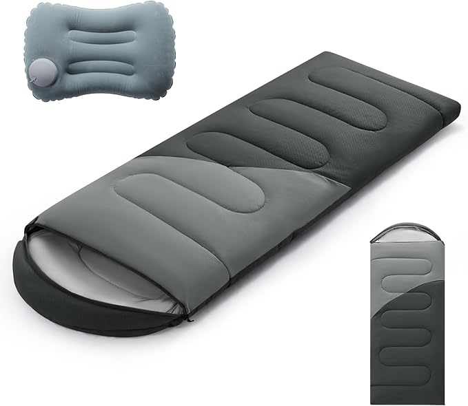 Sleeping Bags for Adults &amp Kids Lightweight Waterproof 3-4 Season Warm with Inflatable Pillow–Compact Portable Sleeping Bag for Cold Weather Camping Hiking Travel Indoor/Outdoor Use