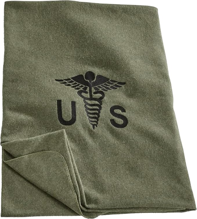 U.S. Military Medical Wool Blanket 64 x 90 Army Replica Emergency Blanket - Wool Blend Olive Drab