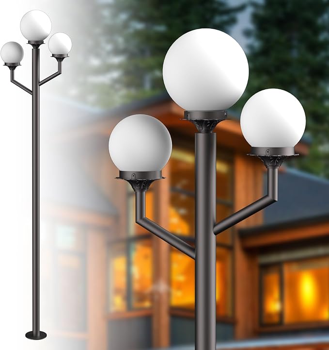 Lightdot 79 Modern Stable Outdoor Post Lights with Triple Head (3000K LED Bulb Included) IP65 Waterproof Pole Lamp for Outside Heavy-Duty Aluminum Lamp Posts Lighting for Driveway/Garden/Yard-Brown