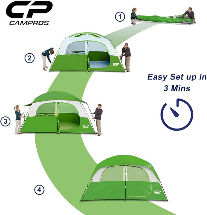 CAMPROS CP Upgraded 6/8 Person Camping Tents Waterproof Windproof Family Tent with Larger Mesh Windows &amp Door Double Layer Easy Set Up All-Season Dome Tent with Top Rainfly &amp Carry Bag