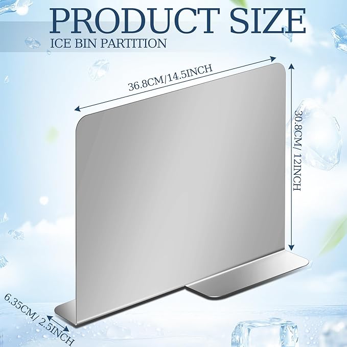 12H Stainless Steel Commercial Ice Bin Partition 14.5L x 5D Heavy Duty Divider 1.45mm Thickness Fits Ice Bin Removable Organizer