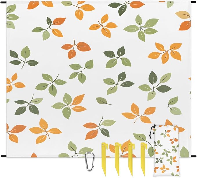 Waterproof Sandproof Beach Blanket 59''×68'' Creative Colored Leaves Polyester Outdoor Picnic Blanket with 4 Stakes &amp Storage Bag for BeachCampingVacation
