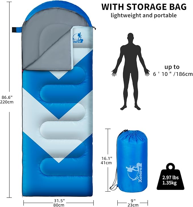 Sleeping Bag for Adults Girls Boys - 3 Season Warm &amp Cool Weather Lightweight Waterproof Camping Bag for Hiking Outdoor Travel