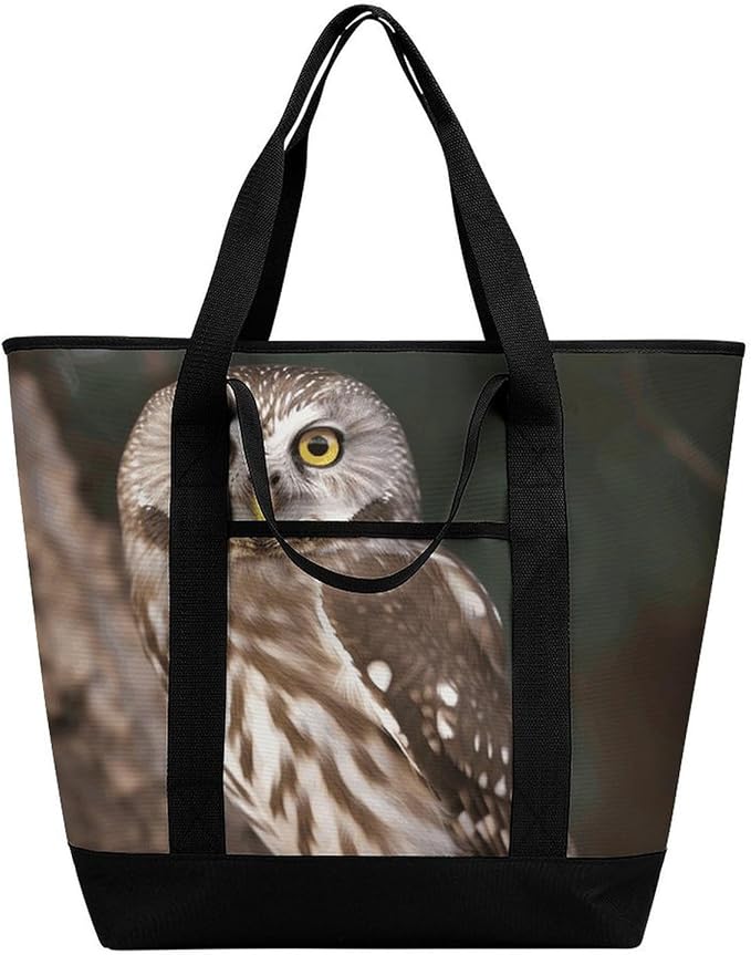 Insulated Shopping BagLarge Reusable Cooler Bags Wildlife Animal Owl Printed Foldable Shopping BagTravel Waterproof Shoulder Bag