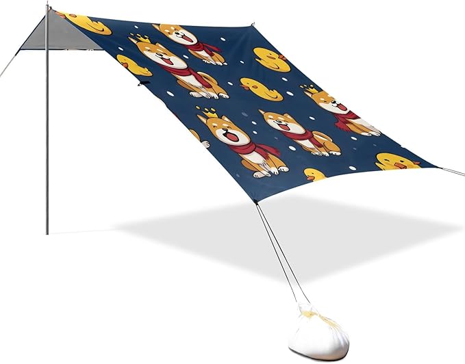 ALAZA Corgi Dog Duck Cute Beach Tent Sun Shelter UPF50+ Protection Beach Shade Canopy w/ 4 Sandbags for Outdoor Camping Fishing Backyard Fun Picnic 10x9 ft
