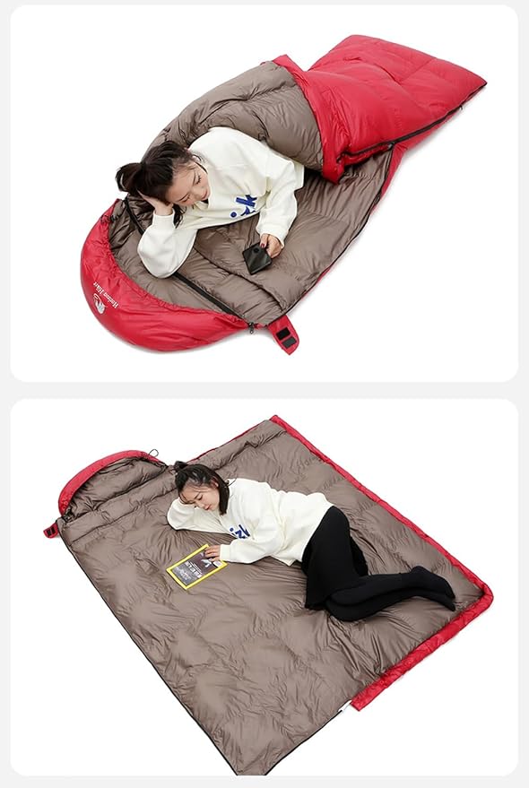 Filling 1000g White Goose Down Winter Sleeping Bag Envelope Sleeping Bag with Removable Cap Backpack Sleeping Bag for Hiking Camping