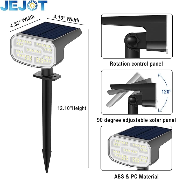 Solar Spotlights Super Bright LED 2 CCT Warm &amp Cool Light Solarspot Lights for Outside Landscape Auto On/Off -2 Pack