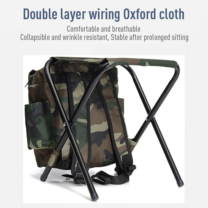 Portable Mountaineering Backpack ChairFoldable Fishing Chair100kg Max Load Oxford Cloth Stool Backpack for Camping HikingTravel