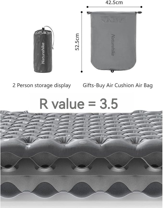 Naturehike Camping Mattress R-Value 5.8/3.5 Camp Bed Adults Camp Cot Folding Beds Sleeping Mat Pad Single Adults Foldable 0.88LB/500G Light Hiking[SGS Certified] (R3.5/Black/Double/196*120*7CM)
