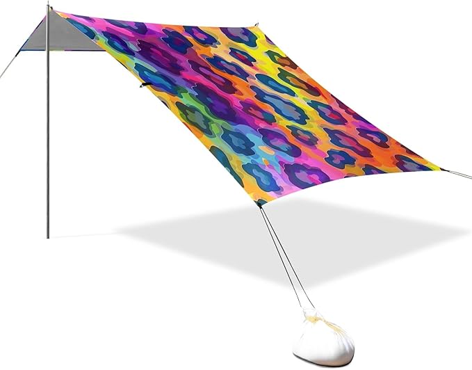 Camping Sun Shelters Colorful Yellow Leopard Beach Canopy 126 * 110.2in