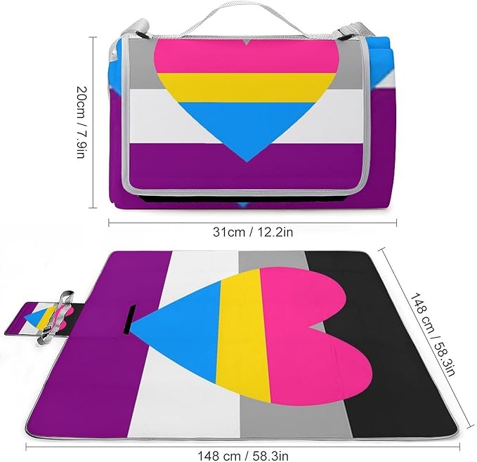 Rainbow Hearts Gay Pride Flag Colored Waterproof Outdoor Picnic Blanket Sandproof Beach Mat for Camping Hiking Grass Travelling