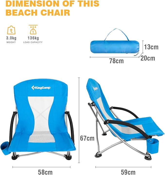 KingCamp Low Seat Beach Chair Outdoor Camping Folding Chair with Cup Holder 3 Colors