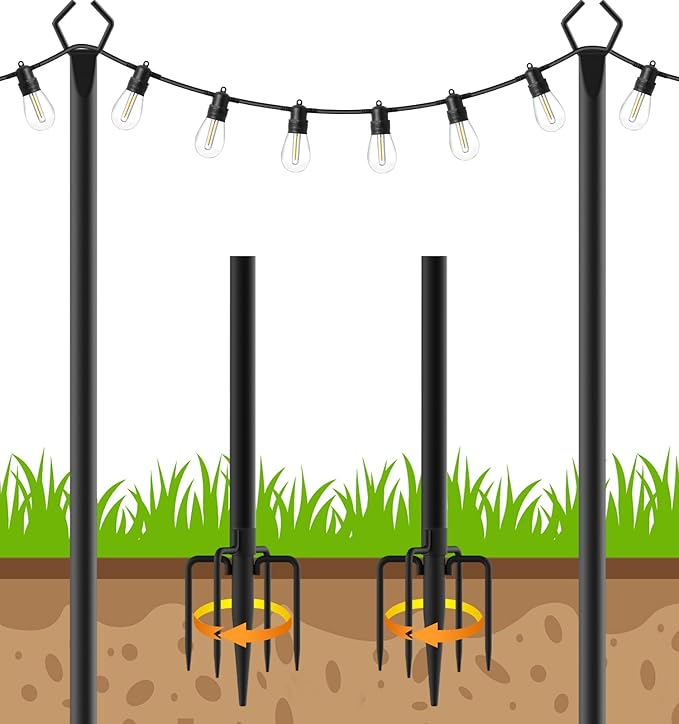 LETIANPAI 10Ft String Light Poles 2 PackLight Poles for Outside LightsOutdoor with Fence Brackets Hanging LightsMetal Stand Deck Patio Backyard