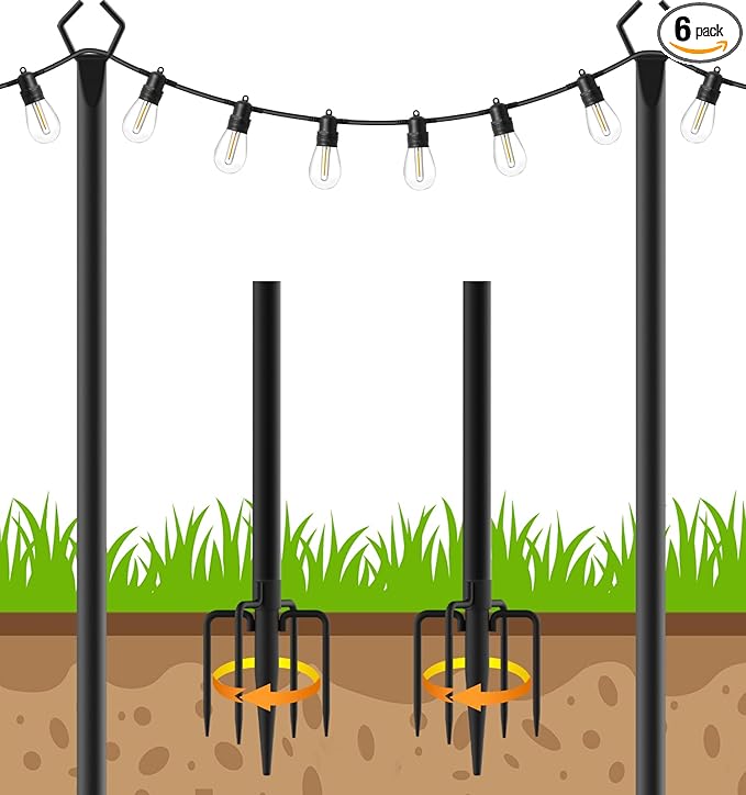 2 Pack String Light Poles Outdoor String Light Pole 10ft Forked Metal Light Pole with Adjustable Outdoor Light Stand Deck Backyard Garden Wedding Rustproof and Sturdy with Hooks