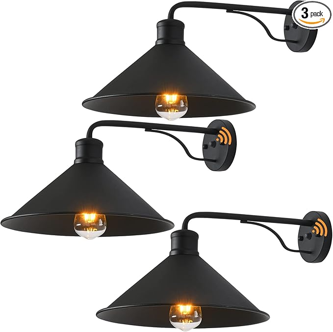 Outdoor Light Fixture for Porch and House 12 Exterior Barn Light with Dusk to Dawn Black Classic Light Fixture for Farmhouse (Set of 3)