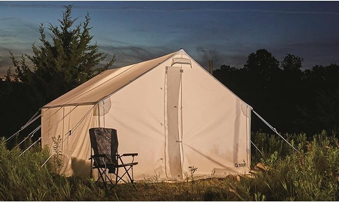 Guide Gear 10x12' Canvas Wall Tent and Frame for Hunting Outdoor Camping 4 Season All Weather Tents with Stove Jack Opening
