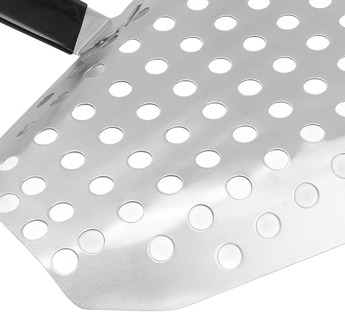 Alomejor Stainless Steel Ergonomic French Fry Scooper with Holes for Popcorn 2pcs Large Area Scoop for Movie Theaters 7.7x7.5x4.3in