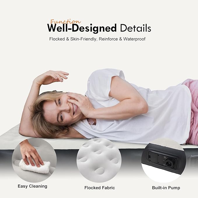 DIMAR GARDEN King Size Air Mattress with Built in Pump Blow Up Mattress Inflatable Bed for Home