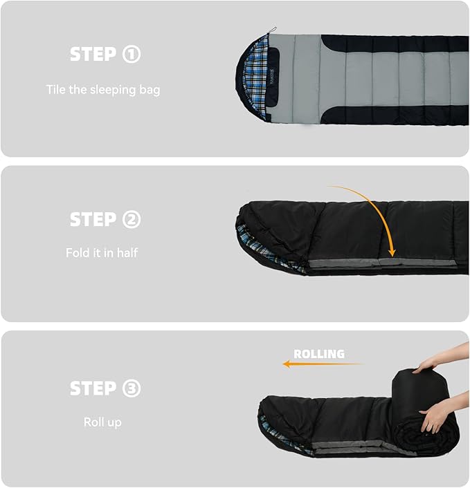 Cotton Flannel Lined Sleeping Bag for Adults Teens Kids Cold Weather &ampWarm 3 Seasons Lightweight Compact Camping Essentials Equipment Hiking Outdoor Travel