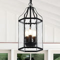 8 Modern 3-Light Exterior Black Lantern Pendant Light Fixture with Clear Rippled Glass Mini Industrial Hanging Cage Chandelier for Outdoor Kitchen Dining Room Hallway Entryway Foyer Porch