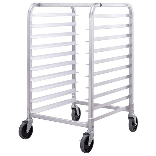 Giantex 10 Tier Aluminum Bakery Rack Commercial Kitchen Bun Pan Sheet Pan Rack Mobile Bakers Trolley with Storage Cooling Racks and Lockable Casters