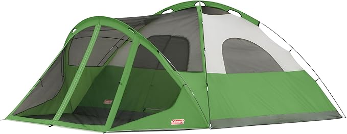 Coleman Evanston Tent with Screen Room 6/8 Person Weatherproof Tent Sets Up in 15 Mins Included Rainfly &amp Carry Bag Made of PFAS-Free Materials