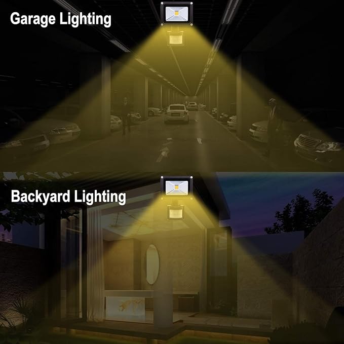Z Motion Sensor Flood Lights Outdoor10W Induction LED Lamp IP65 Waterproof Spotlight3200K LED Sensor LightSecurity Light with US 3-Plug (Warm White-Black)