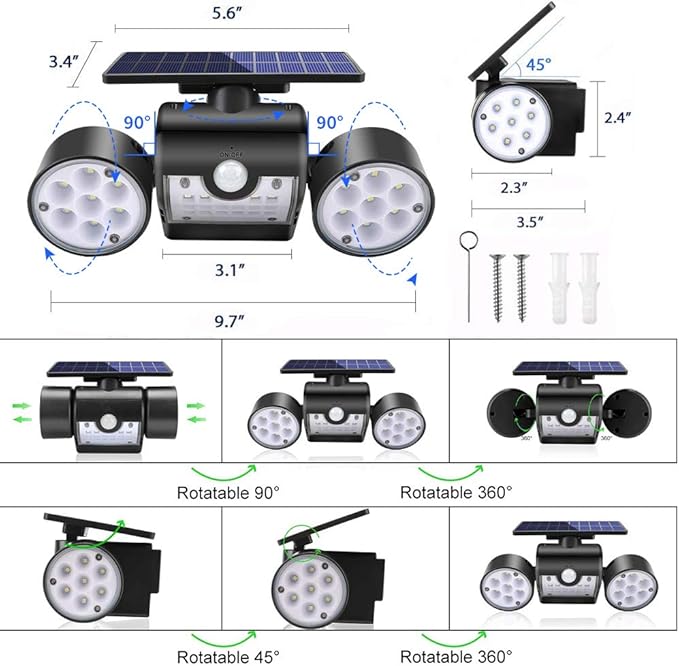 Solar Lights Outdoor 30 LED Solar Security Lights with Motion Sensor Outdoor Spotlights IP65 Waterproof 360° Adjustable Solar Wall Lights Outdoor for Yard Garage Patio Porch 4 Pack