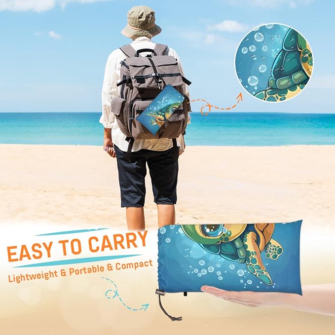 Waterproof Sandproof Beach Blanket 59''×68'' Turtle Polyester Outdoor Picnic Blanket with 4 Stakes &amp Storage Bag for BeachCampingVacation Lake Blue