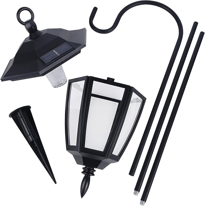Dynaming 2 Pack Solar Hanging Lights Outdoor Solar Powered Garden Decorative Lanterns with 2 x 38 Inch Shepherd Hooks Waterproof Landscape Lighting for Lawn Patio Yard Pathway Driveway Warm White