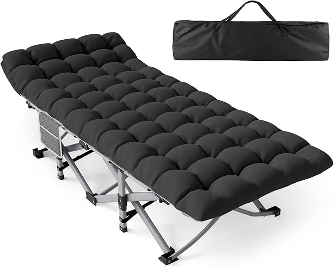 ZENPETIO Camping Cot for Adults Heavy-Duty Portable Cot Bed with Mattress Foldable Padded Sleeping Cots for Camping Travel Tent Day Bed Outdoor &amp Home Guest Max Load 500 LBS 75x28x15”