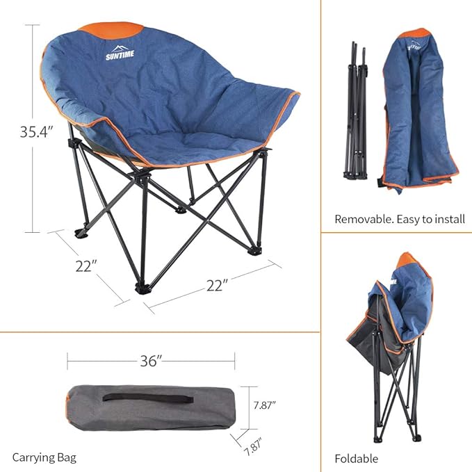 OUTDOOR LIVING SUNTIME Sofa Chair Oversize Padded Moon Leisure Portable Stable Comfortable Folding Chair for Camping Hiking Carry Bag…