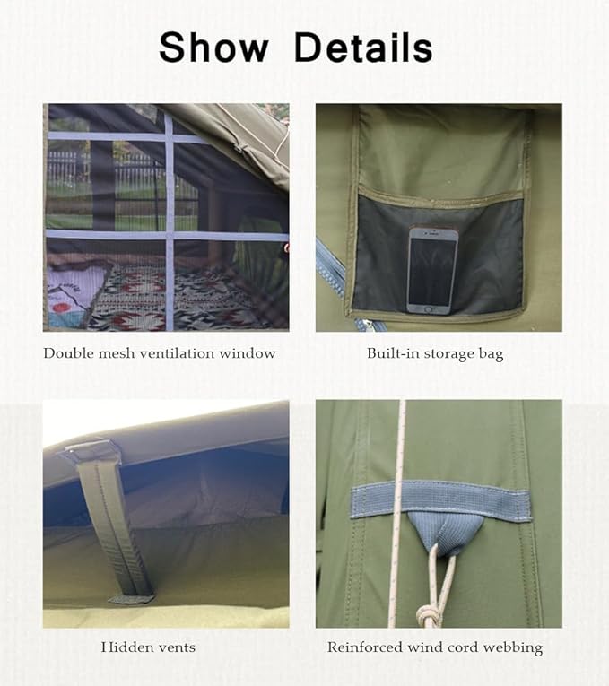 Large Luxury Inflatable Camping Tent Cotton Canvas Tent Breathable and Waterproof Air Tent with Skylight and Stove Jack Hole for for 4-6-8-10 Person Family Camping