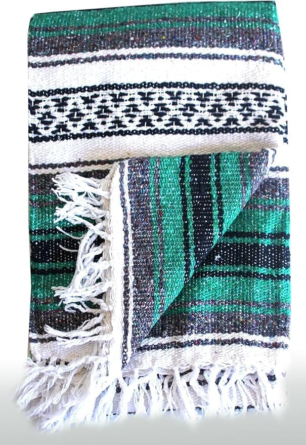 Del Mex Classic Mexican Blanket Large Authentic Woven Falsa Throw (70x50) Artisan Southwest Décor for Beach Yoga Outdoors (Teal)