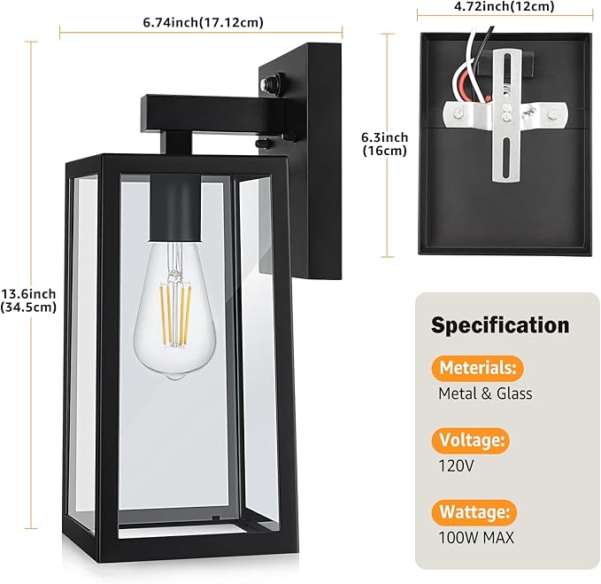 SHINE HAI Dusk to Dawn Outdoor Wall Lantern Extra Large Exterior Sconce Fixture with E26 Base Waterproof Wall Mount Light Outdoor Lantern for Porch 2 Pack