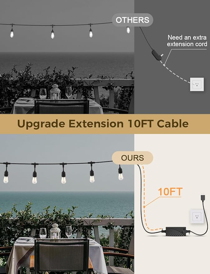 XMCOSY+ Smart Outdoor String Lights 123Ft LED Patio Lights Waterproof IP65 App Control Compatible with Alexa Dimmable Edison Bulbs Outdoor Light for Yard Porch Bistro Outside